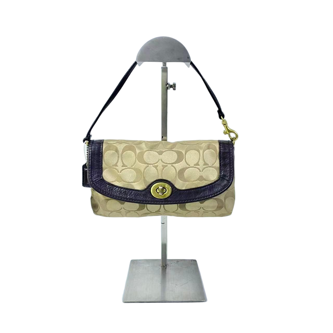 95新 COACH/蔻驰 经典老花帆布拼皮手拎麻将包 2512LQ010