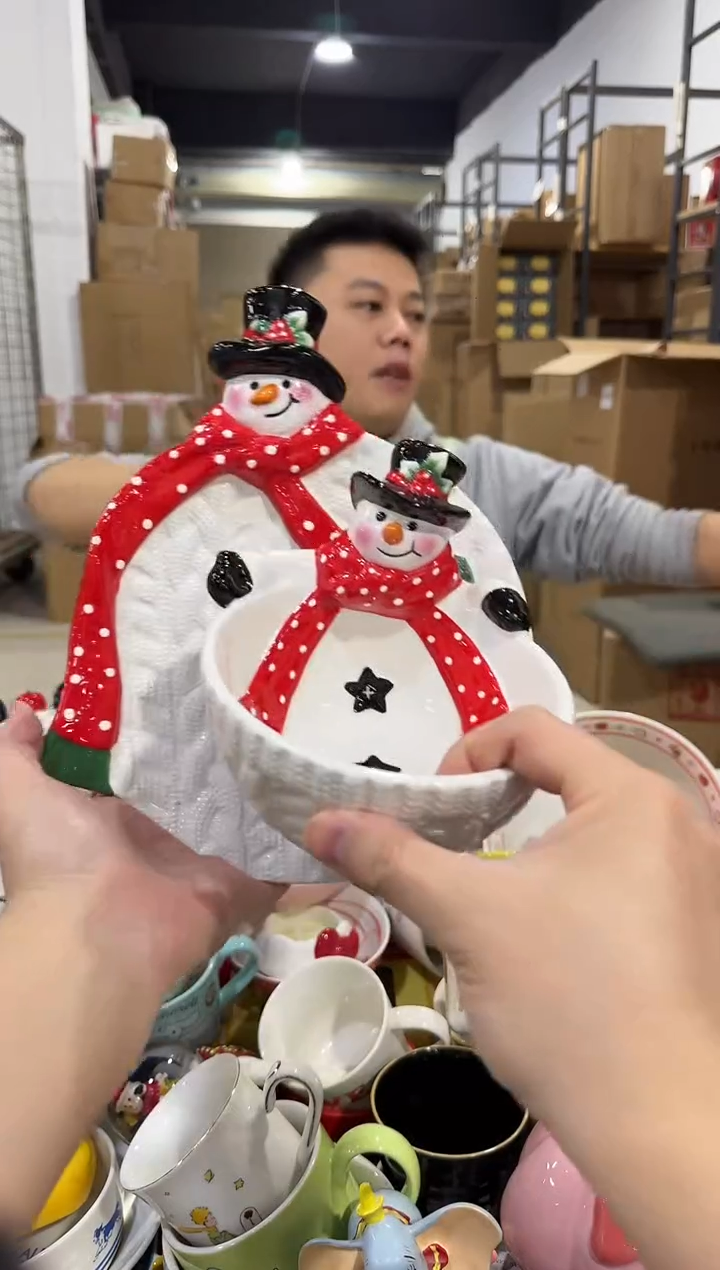 瓷片原盒雪人盘加雪人碗