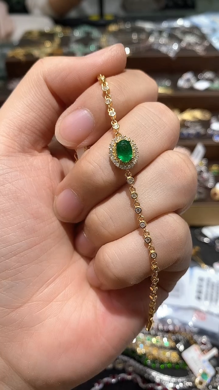 【闪购商品】祖母绿手链银S925镶嵌手链