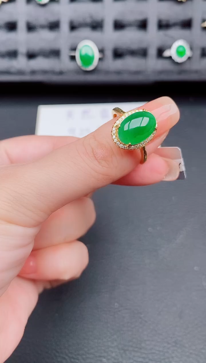 翡翠戒指银S925镶嵌天然a货翡翠166