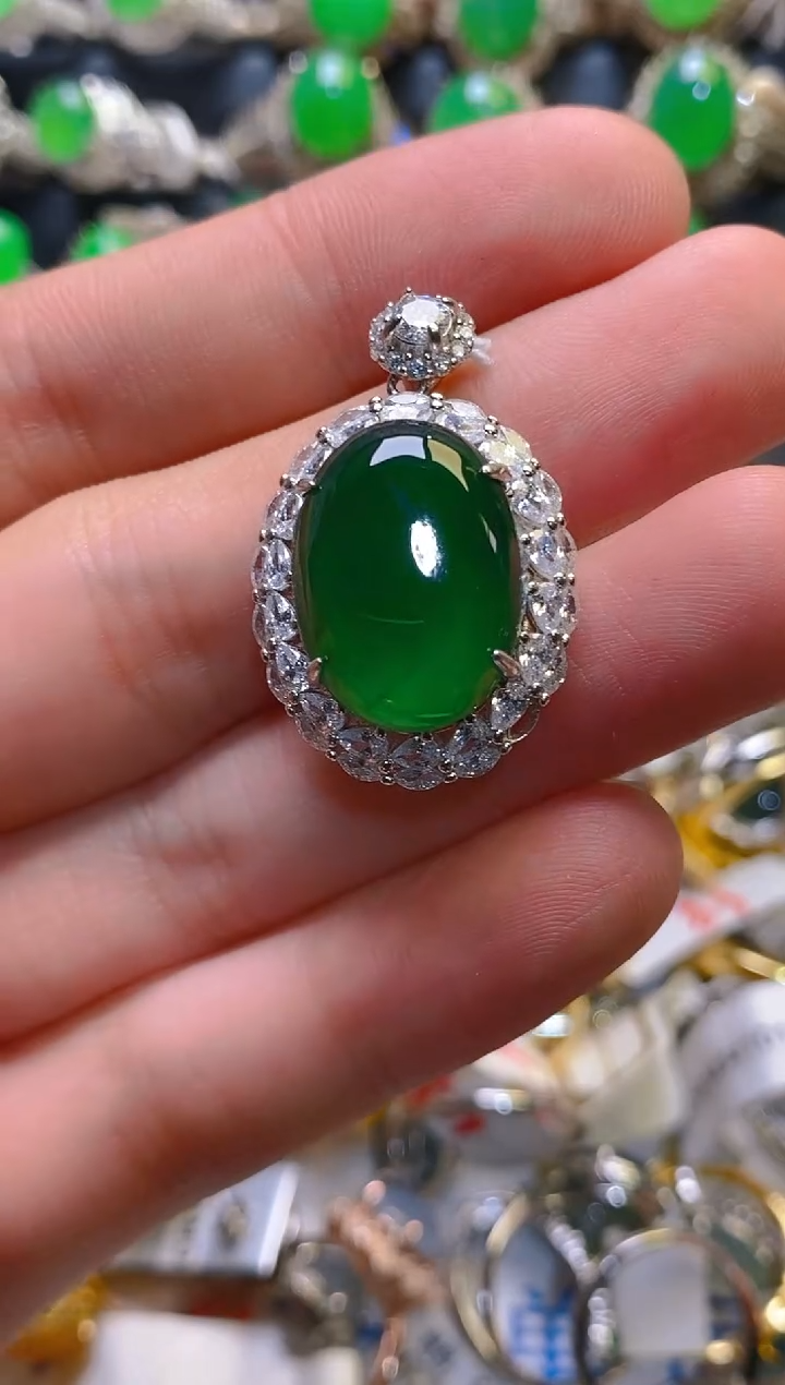 翡翠戒指银S925镶嵌天然