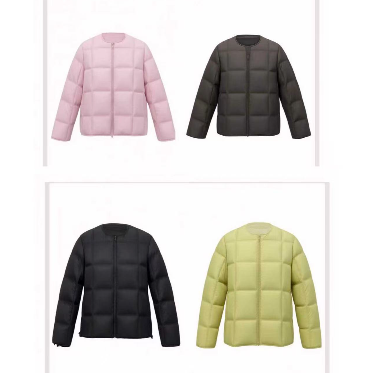 自编3175女短款圆领泡芙款羽绒外套云朵方格面包服冬外套