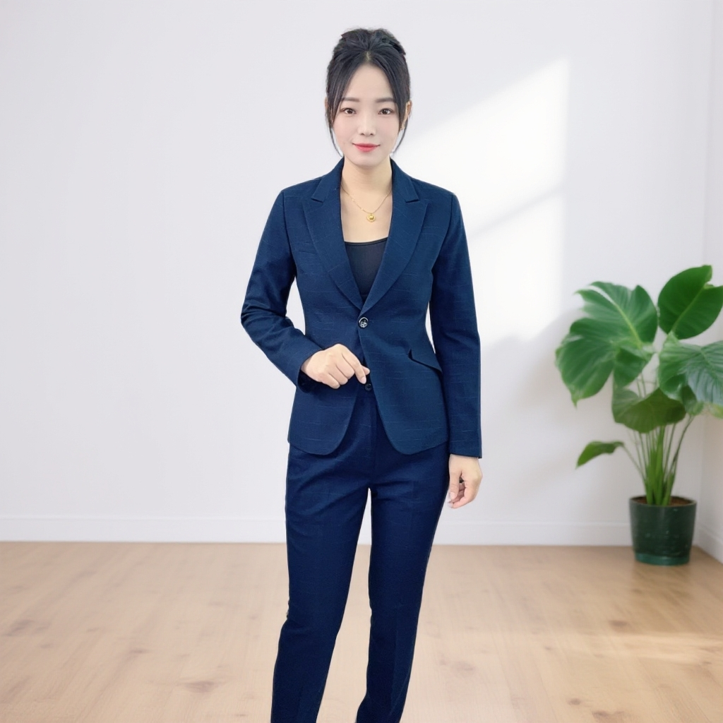 1923蓝色格纹一粒扣显瘦秋冬季西装