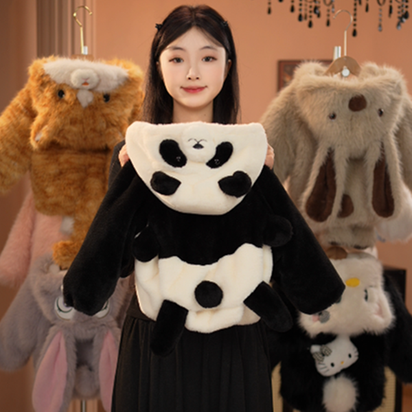 MRY儿童冬款毛绒毛茸茸可爱小熊猫草草冬季保暖短款加厚外套
