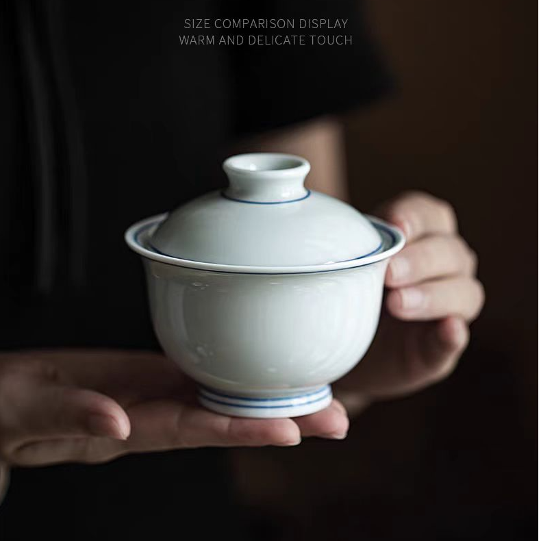 景德镇七丞堂悬停盖碗茶杯功夫茶具草木青两才盖碗元宝器型160ml