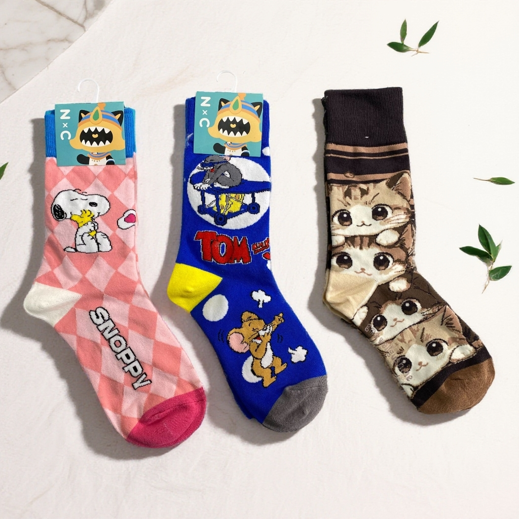 买一送二 超值3双 可爱卡通中筒袜 日常简约百搭棉袜 006组合款