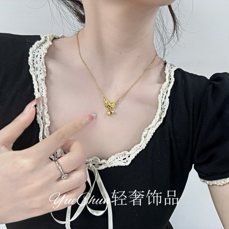 钛钢项链 金色轻奢项链女铃兰花开时尚美观适合自戴送礼百搭设计