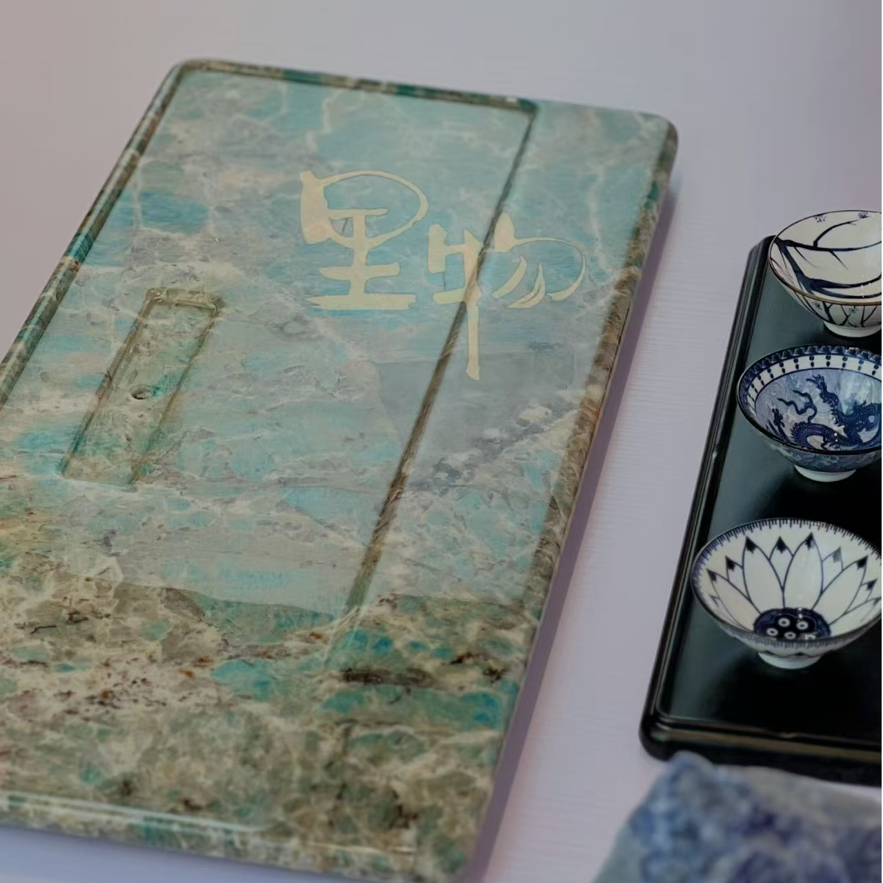 厂家直销亚马逊绿奢石湿泡台茶盘古风中式精美简约家用茶盘