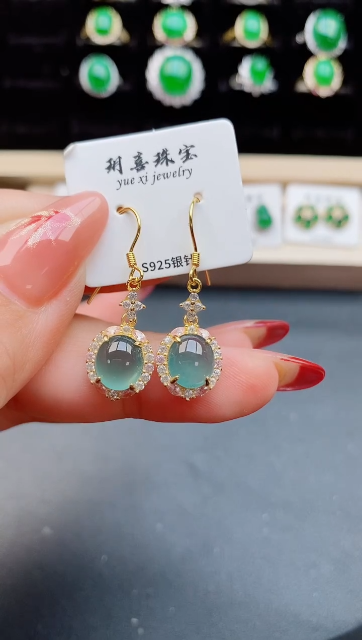 【闪购商品】翡翠耳饰银S925镶嵌1231