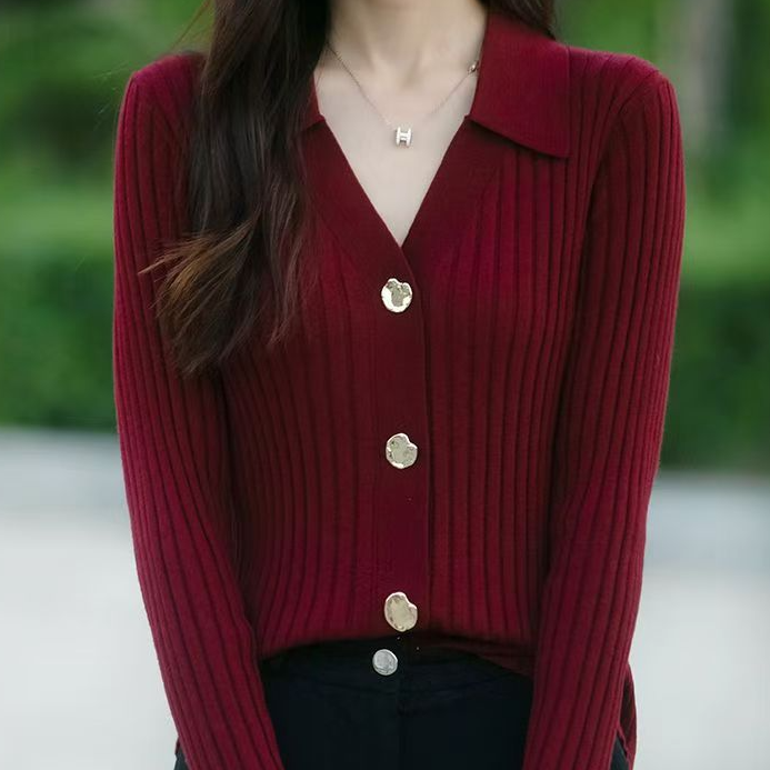 【主播推荐】2024秋季新款针织衫简约休闲上衣女时尚V领开衫女