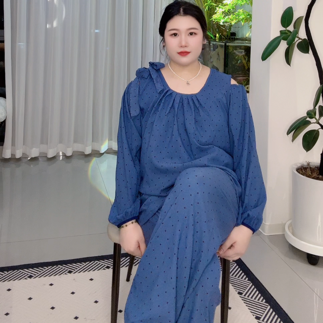美背长袖长裤睡衣加肥加大大码家居服套装软糯透气舒适云朵棉格子