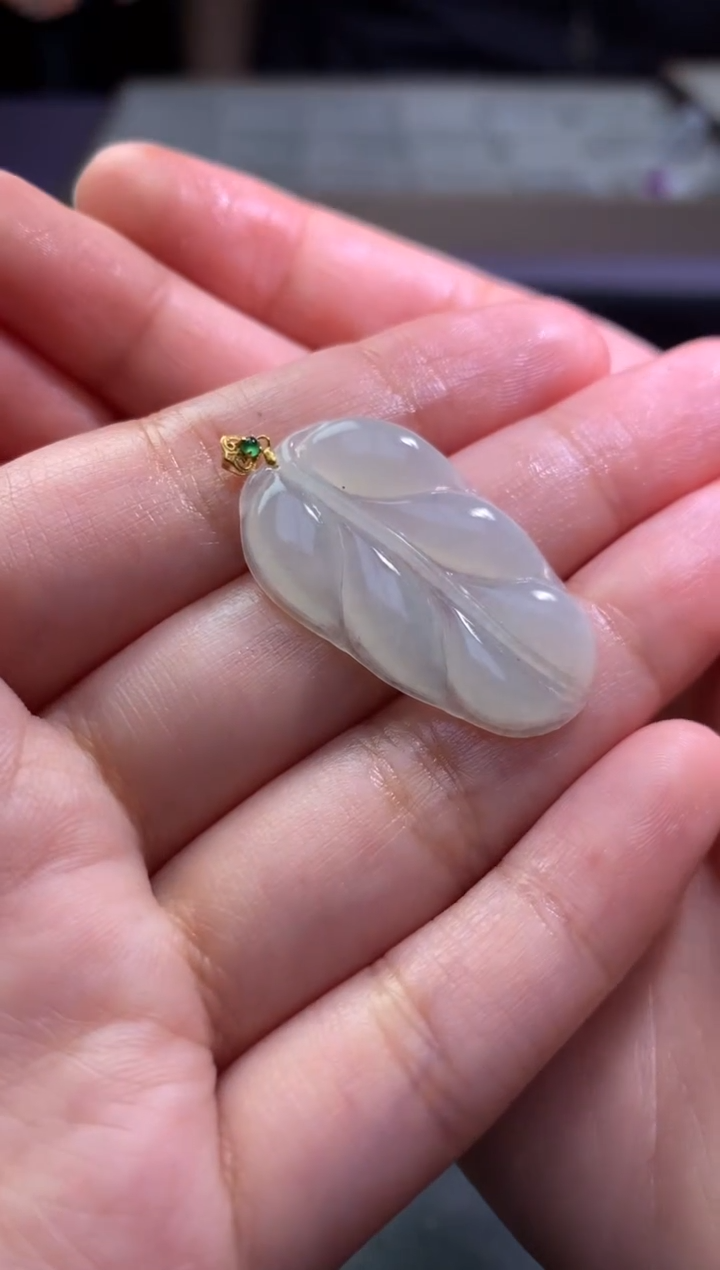 翡翠18K金镶嵌吊坠(不含链)净货