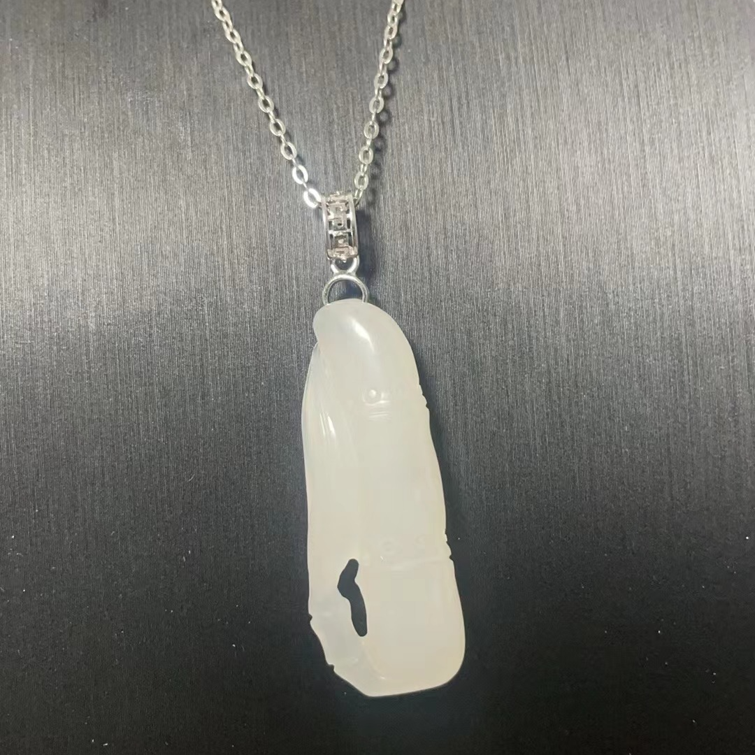 和田玉纯手工女款竹节吊坠