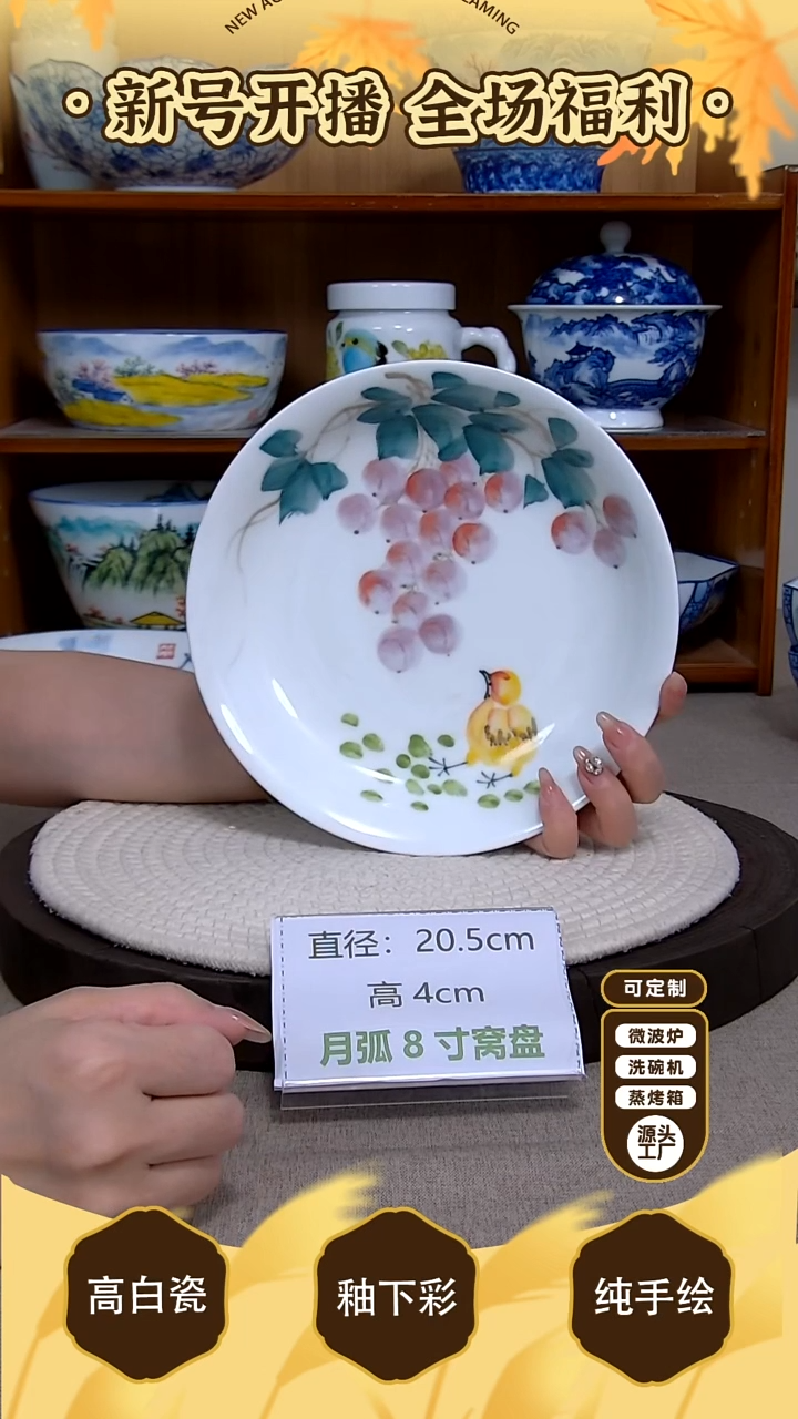 盘【陶源造】景德镇手绘釉下彩陶瓷餐具