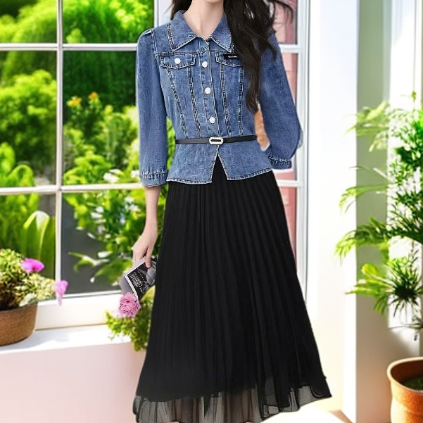 A002#黑【木兮兮专属】2025年秋季新款气质显瘦时尚牛仔百搭套装女