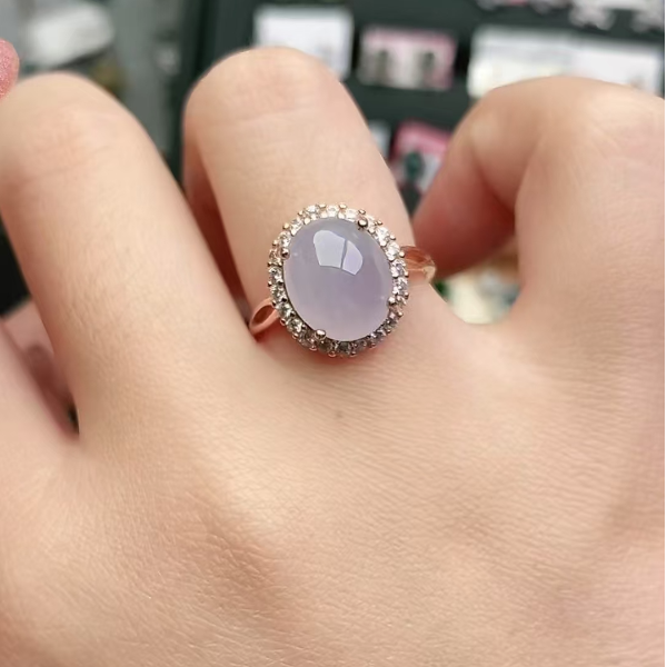 鑫辰珠宝天然A货翡翠银镶嵌设计款开口女戒指时尚百搭