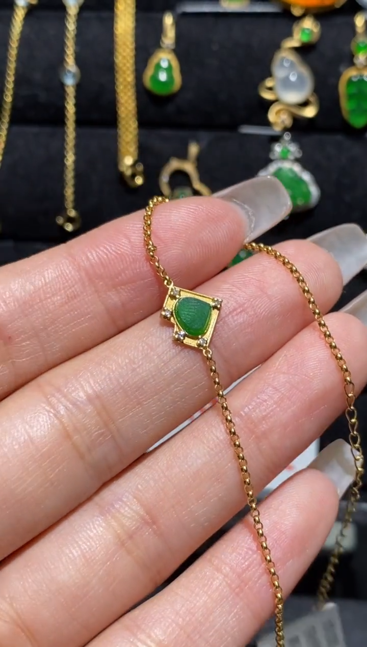 【闪购商品】翡翠手链18K金镶嵌手链