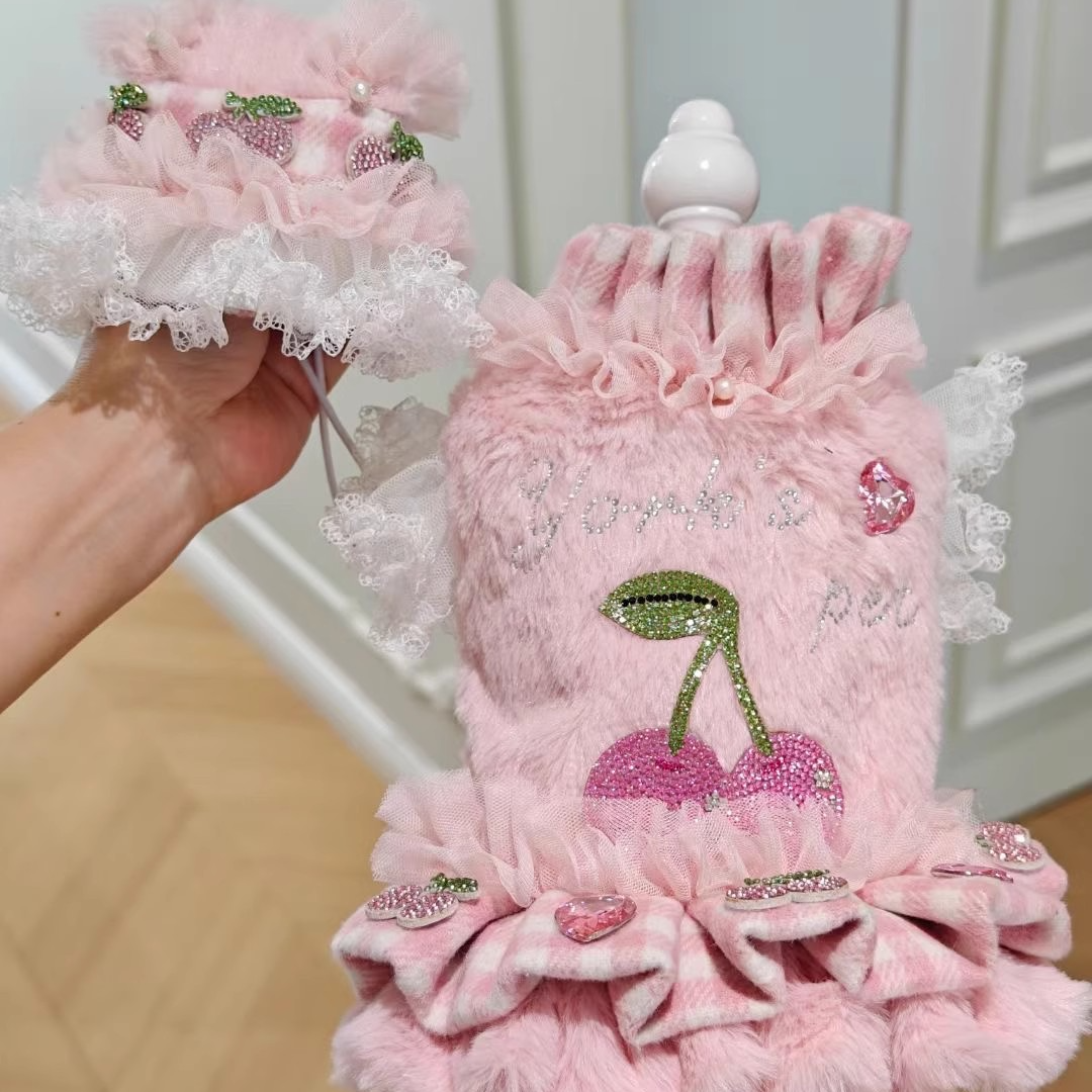 祚库原创定制宠物衣服樱桃酱连衣裙套装马尔济斯比熊泰迪约克夏