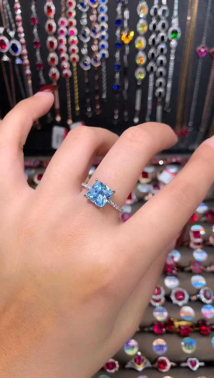 【闪购商品】海蓝宝石戒圈银S925镶嵌4银色