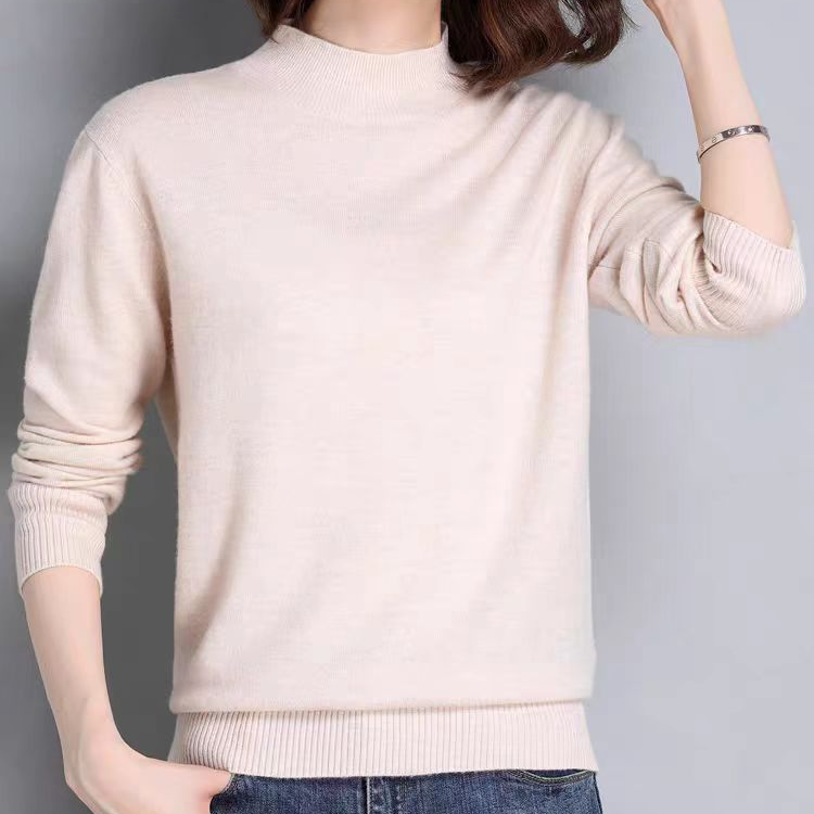 黛妍786冬季新款100%羊毛时尚百搭半高领净版纯色针织套头上衣