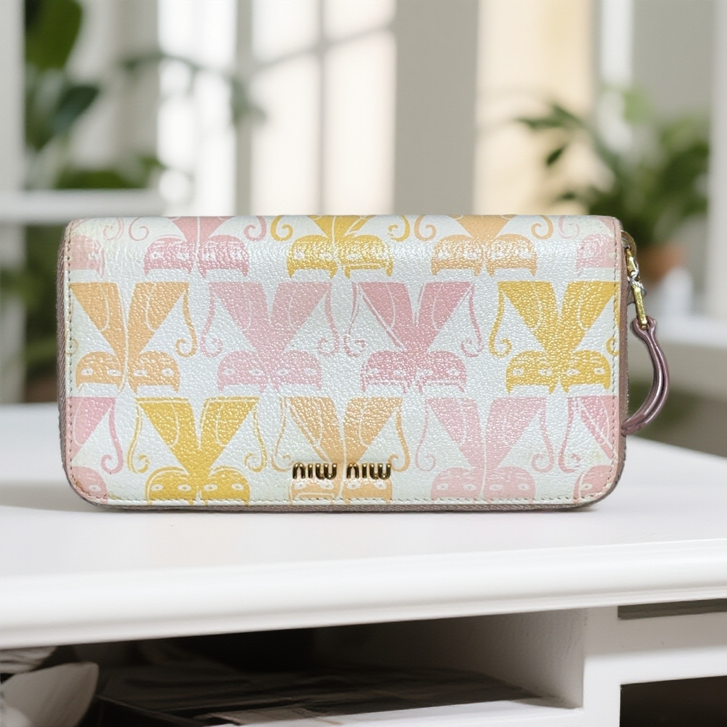 95新 MIU MIU/缪缪 拼色小猫钱包 1749 7928