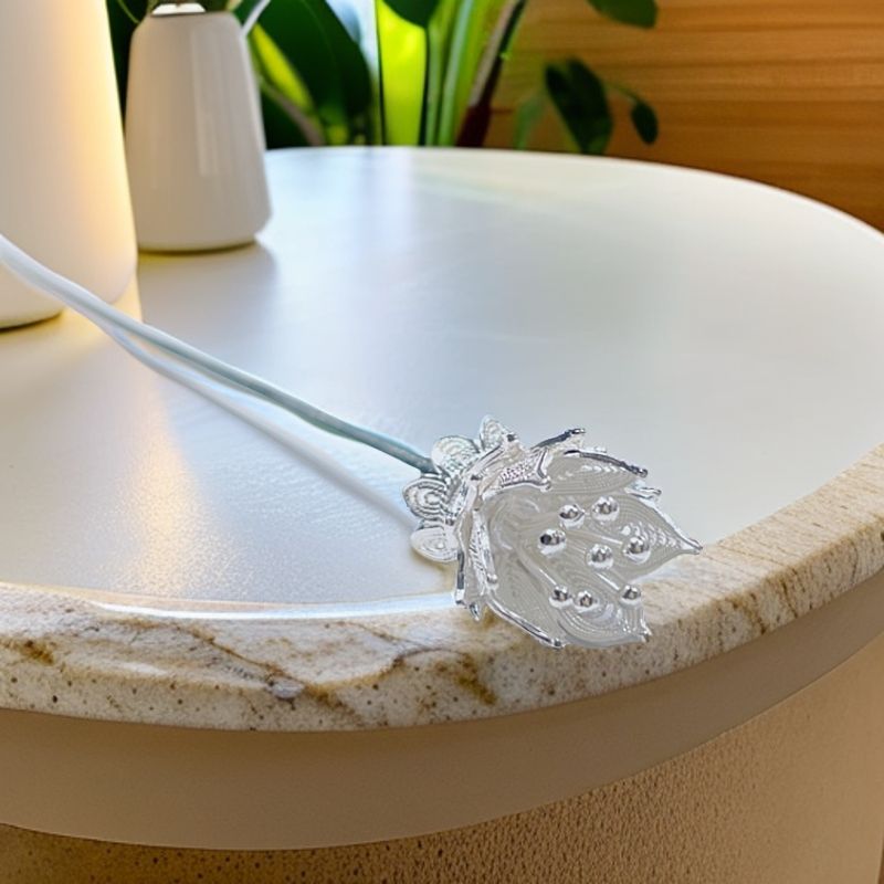 足银银制品 [银喜生]银制品花丝荷花发簪中式百搭时尚素款簪子