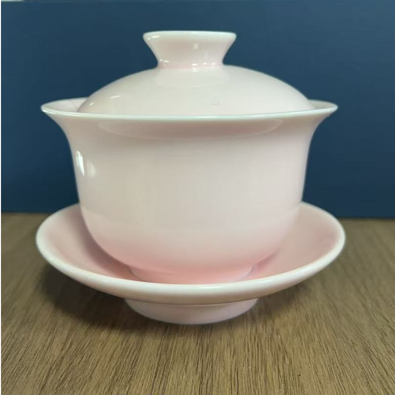 粉色渐变三才盖碗茶器