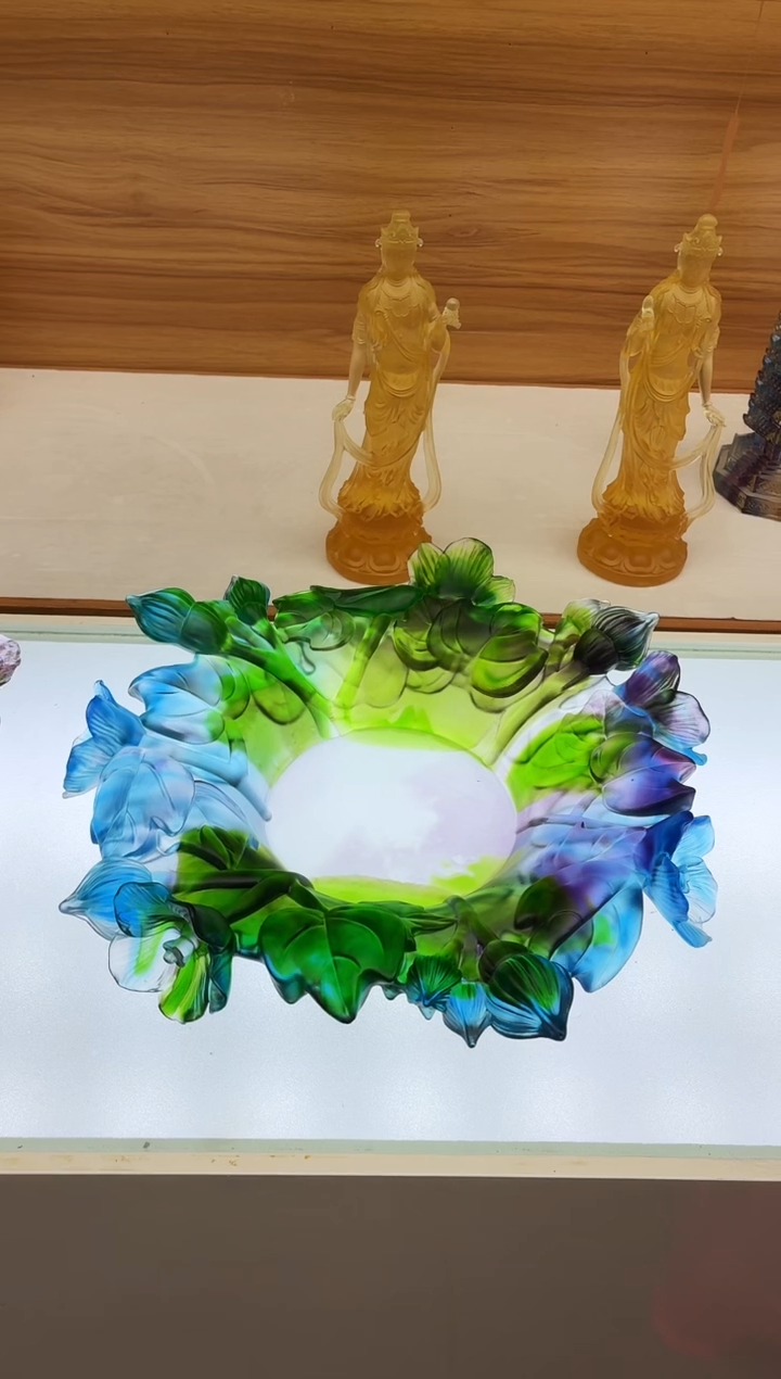手工艺品琉璃彩色睡莲果盘35公分