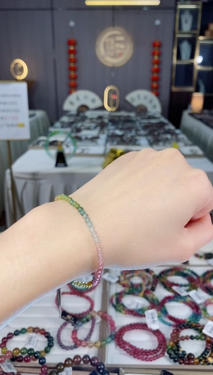 未镶嵌老矿碧玺色标净体单圈手串3mm+碧玺dan多样性发货一条