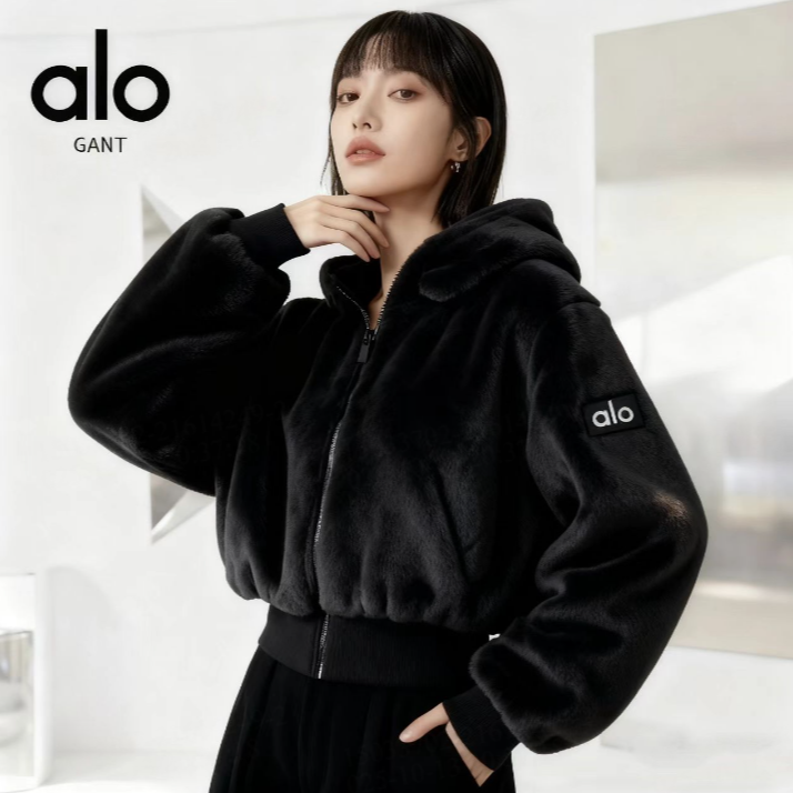 ALOGANT正品秋冬新款羊羔绒连帽保暖时尚拼接短版女款外套|YG1001