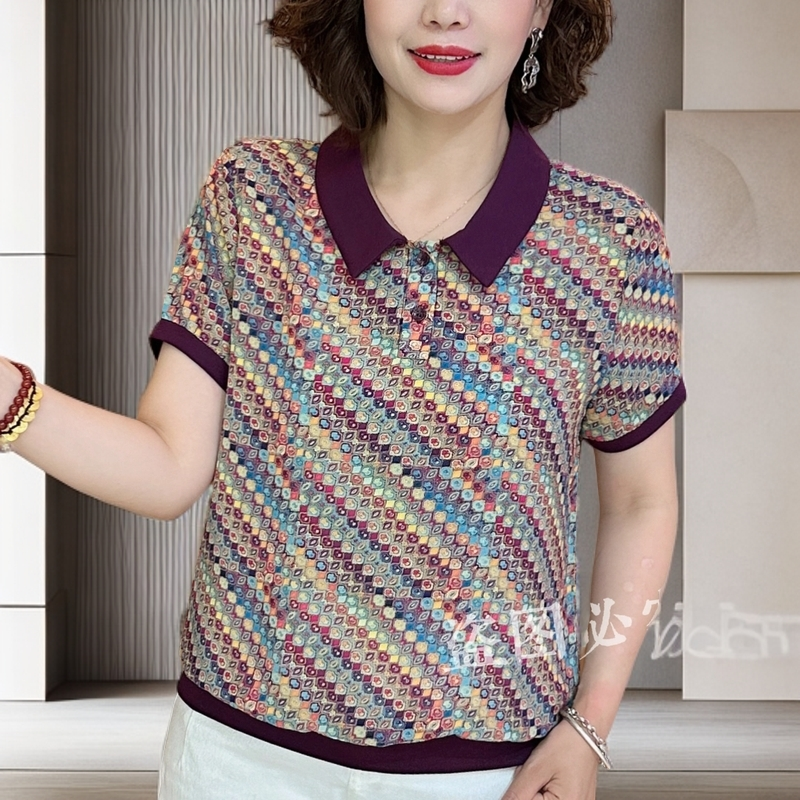 夏季妈妈装2025新款减龄彩色波点薄款透气短袖女洋气小衫L6666