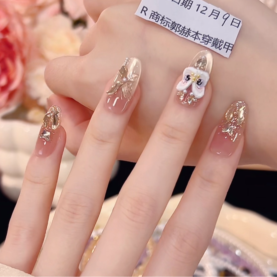 【来财来财】高级~纯手工气质款光疗美甲猫眼带钻