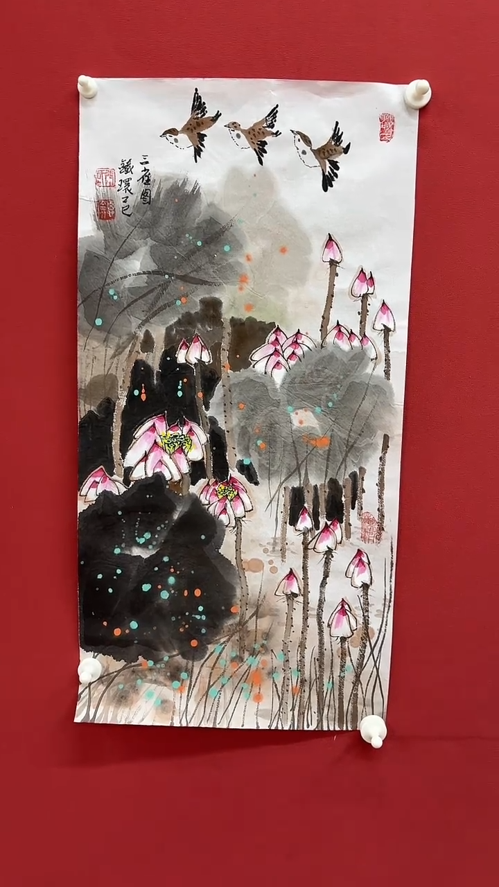 国画手绘原稿-张思俭-荷花-2平尺