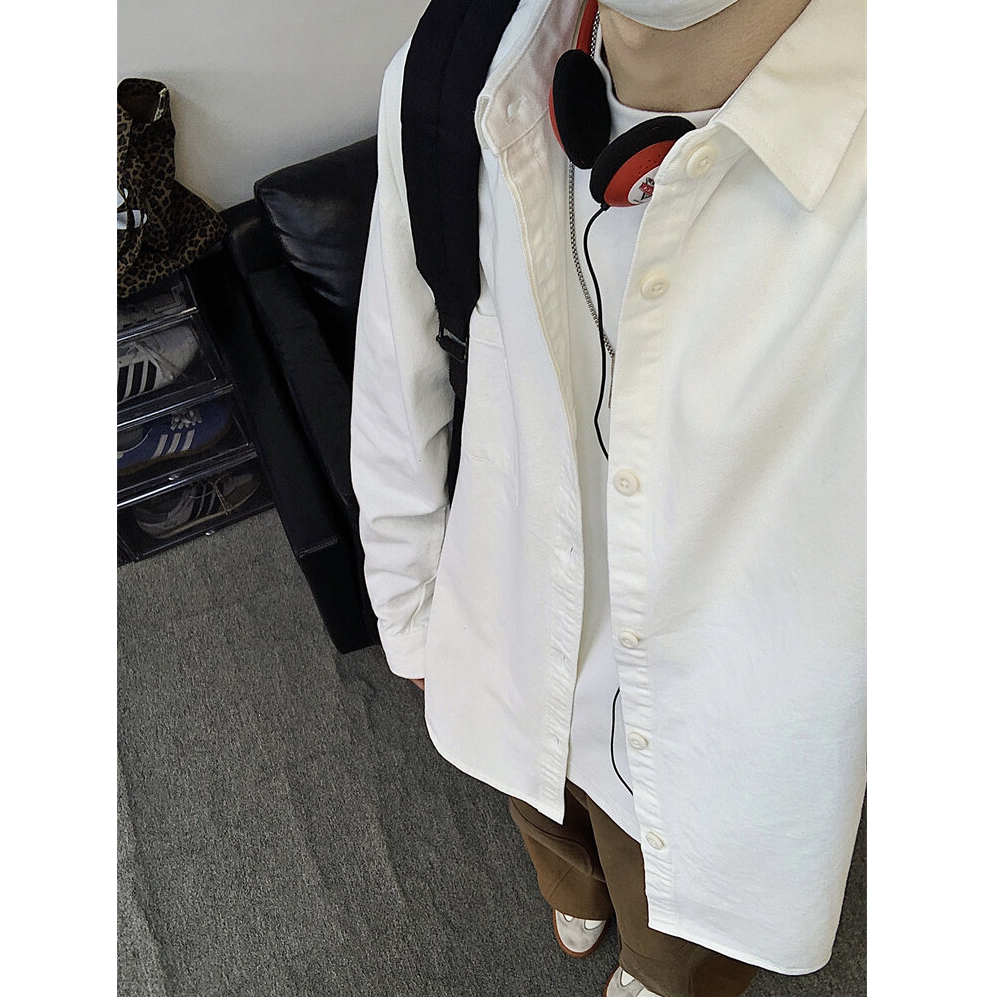 纯棉白色长袖衬衫男女春秋日系新款叠穿衬衣休闲潮流百搭宽松外套