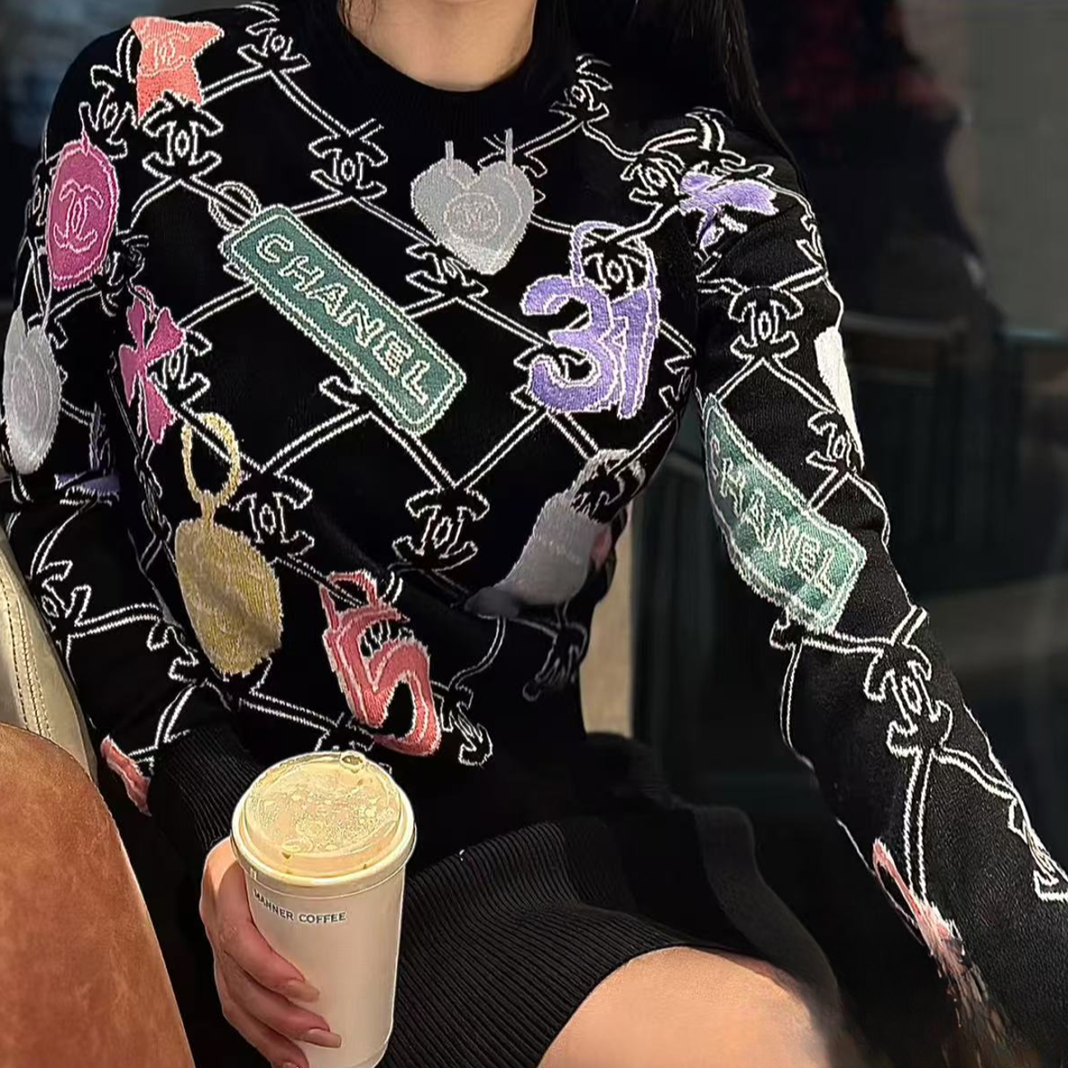99新 Chanel/香奈儿 22P彩色字母logo针织毛衣 36码