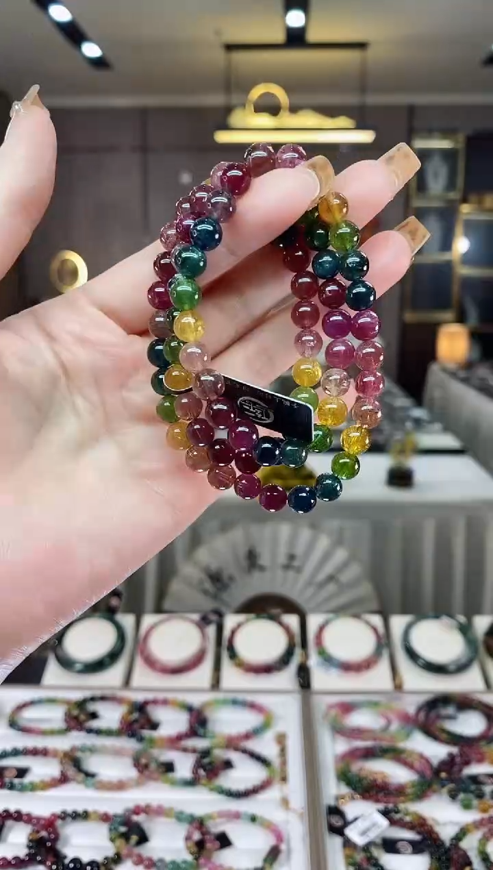 【闪购商品】碧玺三圈手串7mm+未镶嵌一物一证dan