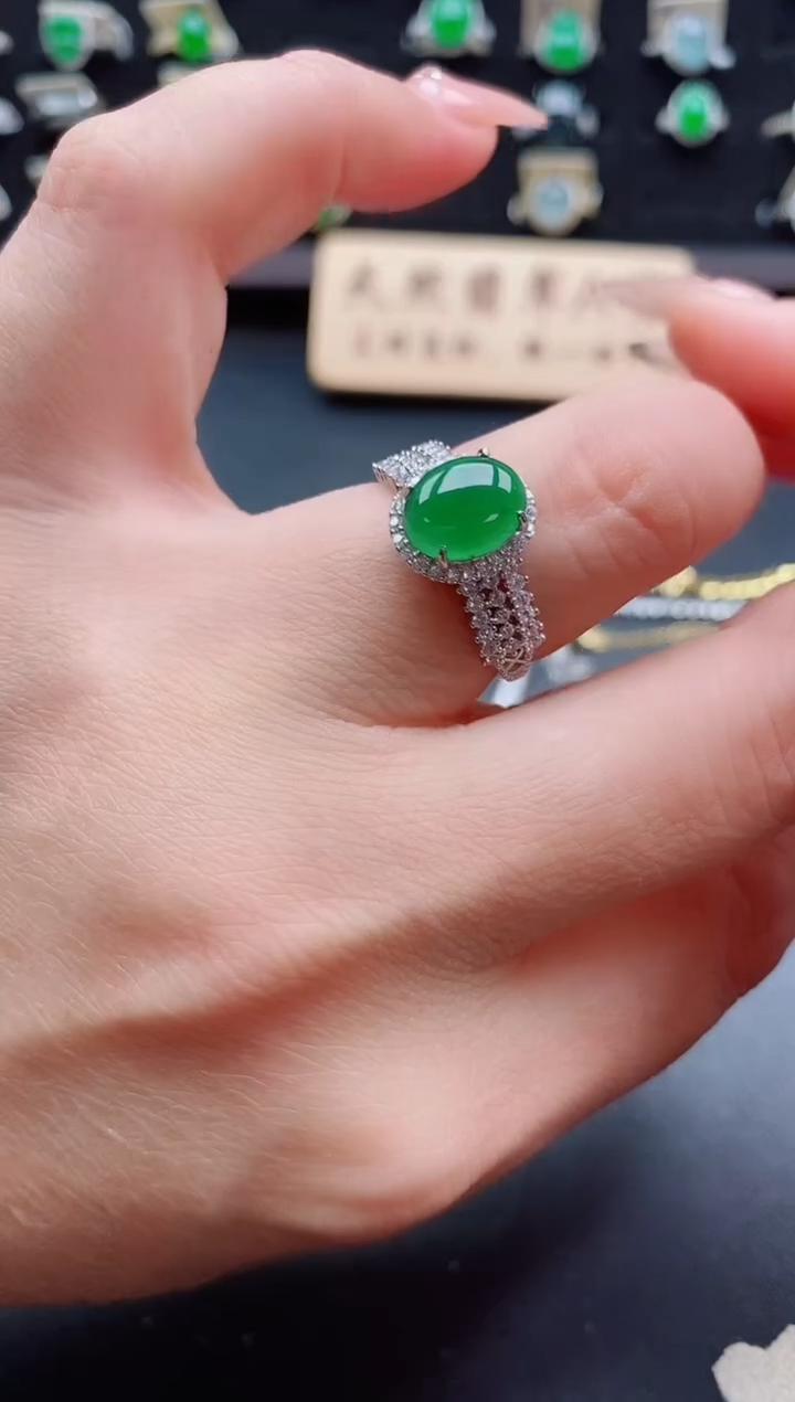 银S925镶嵌戒指翡翠1