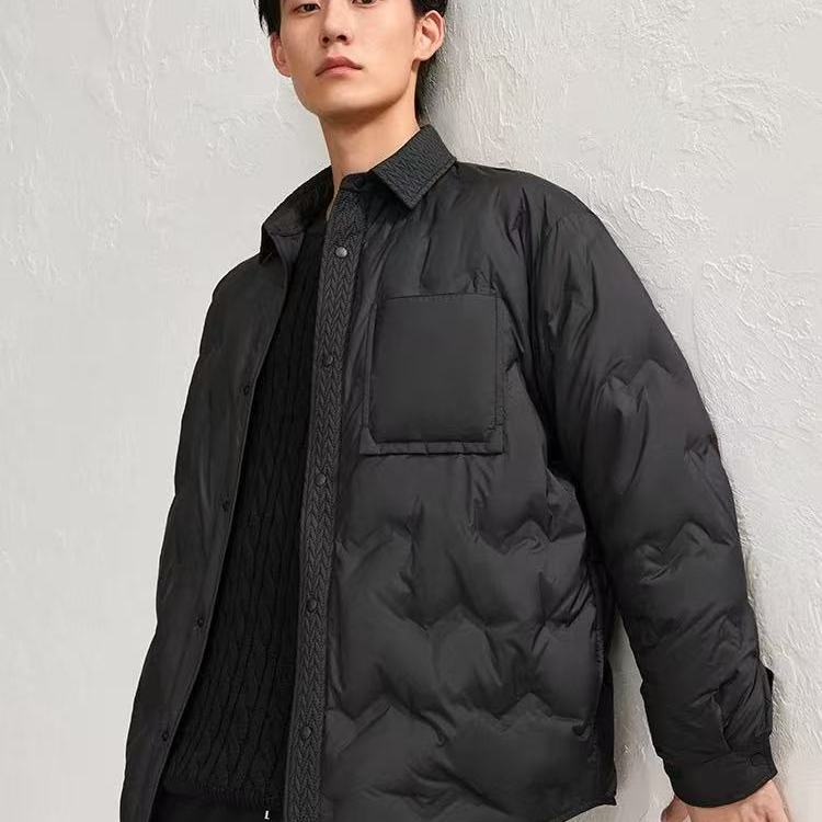 2025新款麦穗翻领衬衫男鹅绒服