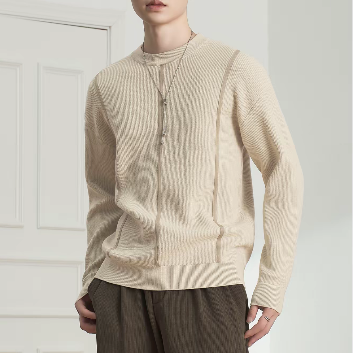 针织圆领毛衣男秋冬季新款加厚潮流上衣套头内搭打底毛衫66111