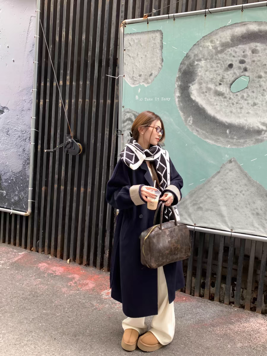 A藏蓝色秋冬冬季呢子大衣0953外套