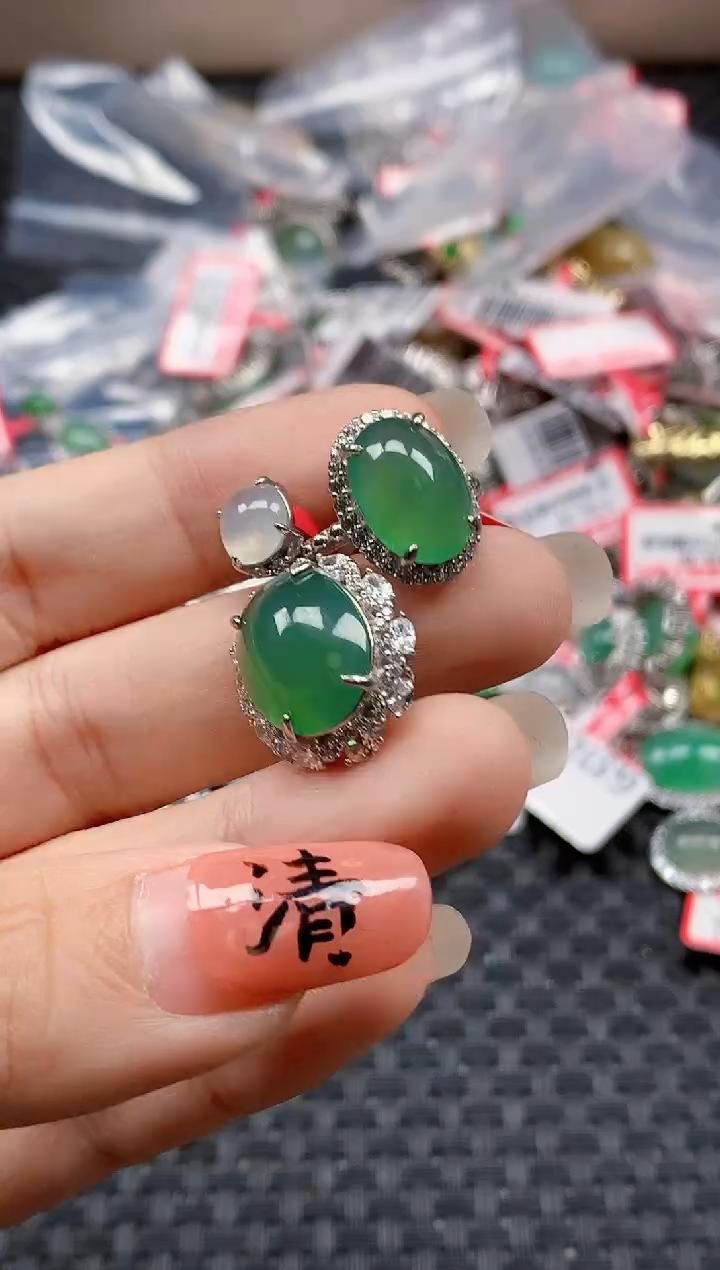 银S925镶嵌戒指翡翠天然A货缅甸翡翠