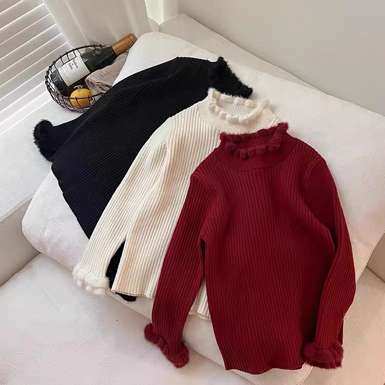 高领女童年服加绒打底毛衣宝宝洋气儿童耳边针织衫秋冬GZ006