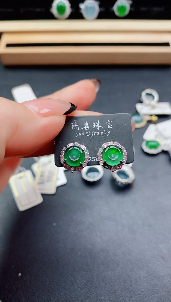 翡翠银S925镶嵌耳饰50800