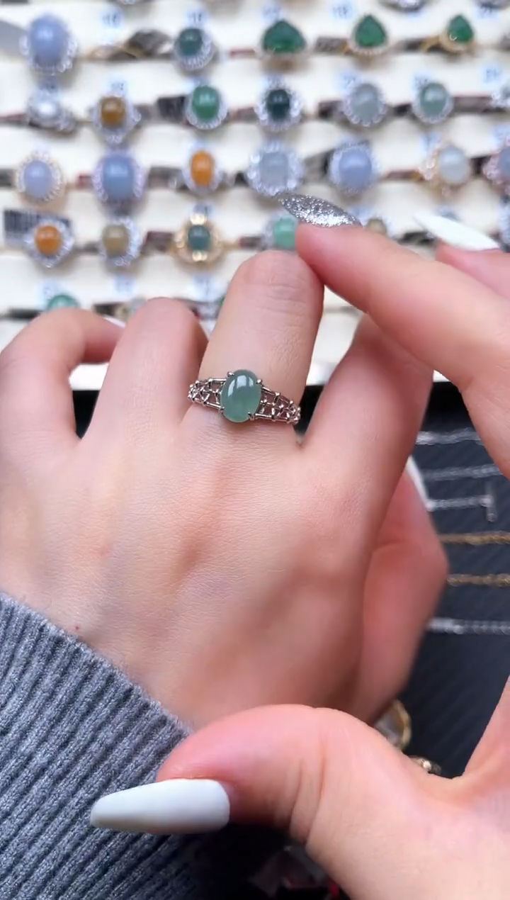 【闪购商品】翡翠戒指银S925镶嵌天然A货翡翠15