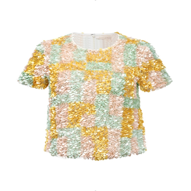 纯手工珠片撞色上衣T19SS099