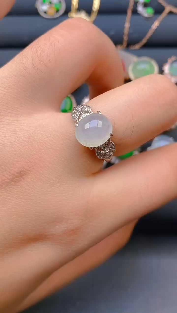 【闪购商品】翡翠戒指银S925镶嵌天然A货翡翠1