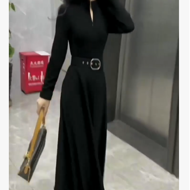 秋冬季立领半高领连衣裙长款法式时尚女装收腰显瘦FJ120701