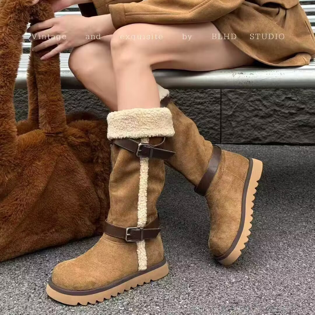 时尚雪地靴时尚平跟韩版皮带扣保暖短筒低跟冬季x939