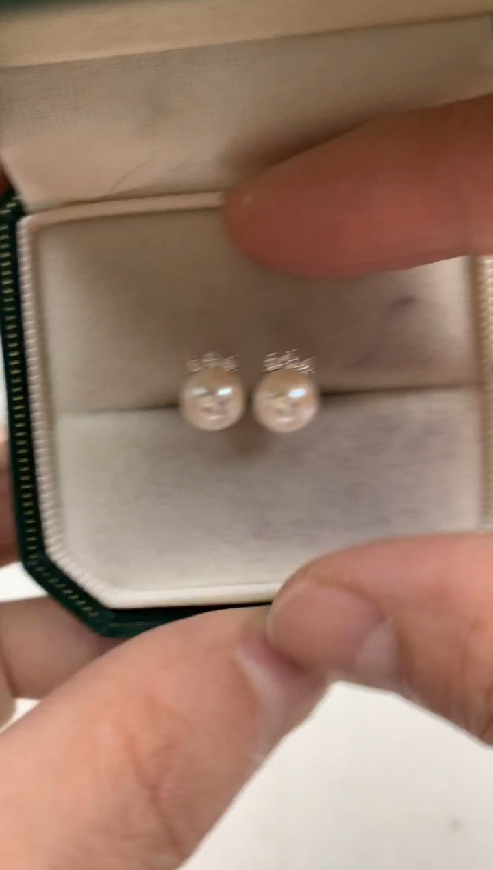 银S925镶嵌ff海水珍珠akoya灰珠耳饰