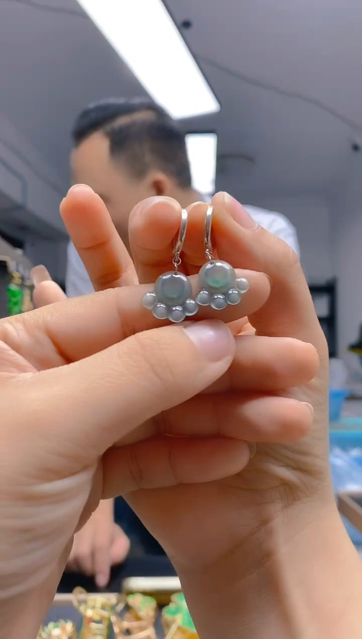 【闪购商品】翡翠耳饰银S925镶嵌0265翡翠耳包